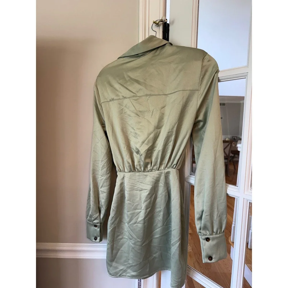 Mistress Rocks Sage Green Satin Long Sleeve Mini Dress XS New With Tags - Picture 5 of 8